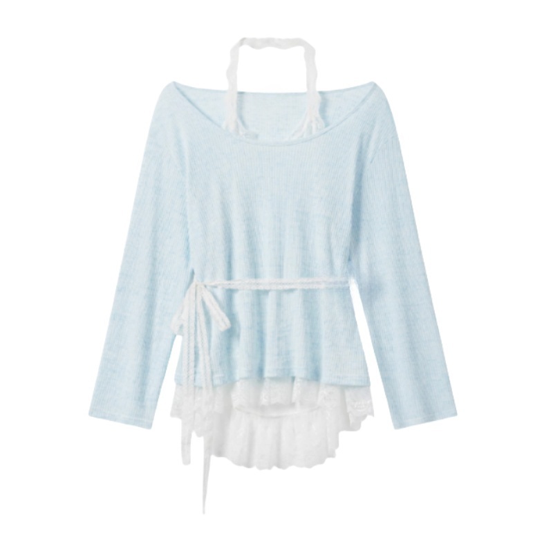 Elegant Blue Halter Style Long Sleeve