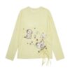 Gentle-Style Yellow Striped Long-Sleeve Top With Dog Print