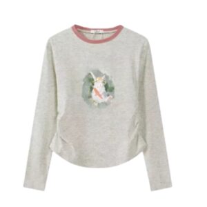 Color-Block Rabbit Cropped Long-Sleeve Top