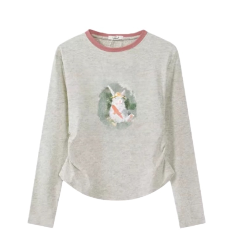 Color-Block Rabbit Cropped Long-Sleeve Top