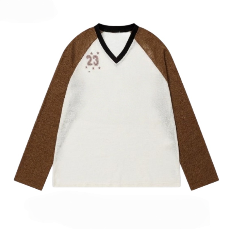 Retro Casual Sports V-Neck Long Sleeve