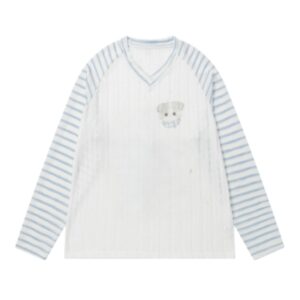 Gentle-Style Long-Sleeve Top With Playful Cat Print