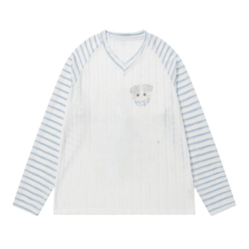 Gentle-Style Long-Sleeve Top With Playful Cat Print