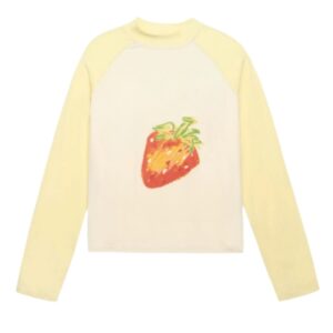 Street-Style Strawberry Color-Block Long-Sleeve Top
