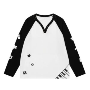Casual Raglan Long-Sleeve Top — Black & White Color-Block